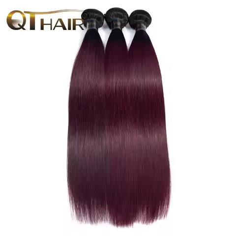 QThair Ombre Professional 1B/99J Burgundy 3 Bundles Dark Wine Red 100% Human Hair Bundles Brazilian 