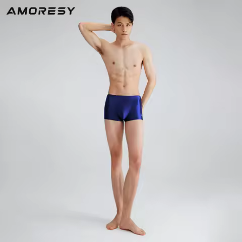 AMORESY Poseidon Series Men's 3/8 Tights Boxer Briefs Shiny Breathable Running