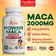 Nutri Botanics Power Maca 2000mg Supplement For Men - High Potency Maca Root Male Enhancement - 60's