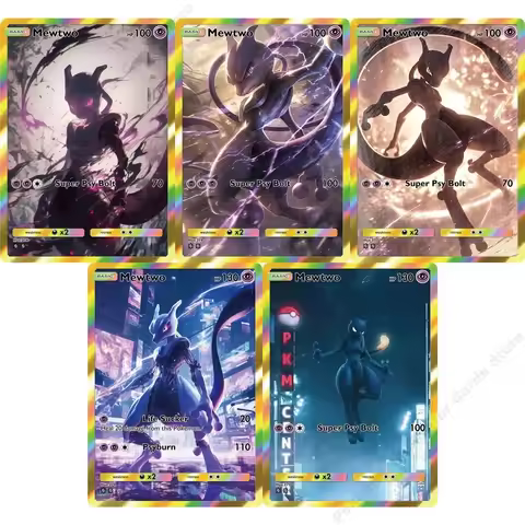 5Pcs Pokemon Cards Mewtwo PTCG Holographic Rare Collection Cards Mewtwo Creativity Game Anime Shinin