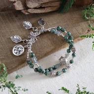 手工製作的簡約設計綠龍晶葉子手鍊 配有泰銀飾 泰國設計 禮物