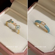 Suzyacc kr Super White Fritillary Enamel Blue Ring Light Luxury Premium