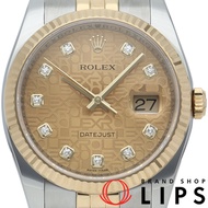 二手勞力士 Datejust 36 男士腕錶，五珠鏈，10 鑽，電腦顯示錶盤，型號 116233G（隨機），帶原裝錶盒、保固卡，18K 黃金/不銹鋼顏色，香檳色錶盤，2006 年產，成色極佳