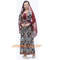 Gamis Baju Muslim Long Maxi Dress Batik 1918 Maroon XXL