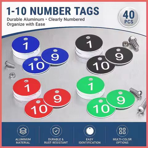 10Pcs 1-10 Number Tags Plastic Labeling Cards for Clothes Hanger, Round Keyring Hole Tags, Easy Link