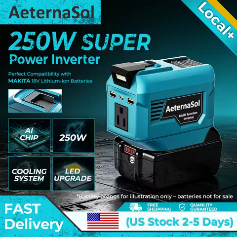 (US Stock 2-5 Days) AeternaSol 250W Power Inverter For Makita 18V LXT Battery BL1830 BL1850 BL1860 P