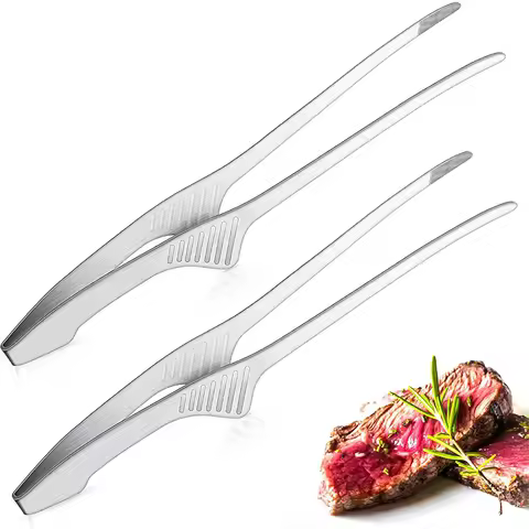 LMETJMA Stainless Steel Grill Tongs Patelai Korean and Japanese BBQ Tongs Non Slip Food Tongs Kitche