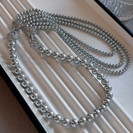 Long Multilayered Platinum Gray Akoya Pearl Necklace