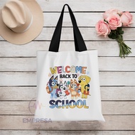 Welcome Back To School Blue Friends Dogs Family Tote Bag Canvas Slingbag