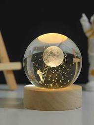 1入組人造水晶星球球小夜燈,月亮降落圖案球形設計裝飾工藝適用於家庭裝飾