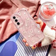 1pc Feather Chiffon Pink Tulip Flower Creative Cute Floral Painted Phone Case, Transparent 3D Wavy F