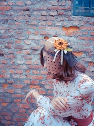 【洋粋スタイル】つまみ細工。和洋禮帽－洋風向日葵(淺茶)