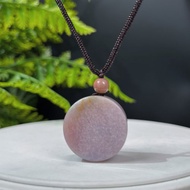 天然香芋粉紫珊瑚玉吊墜冰潤玉化胖圓牌光面菊花玉項錬繁榮好運