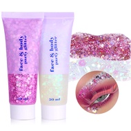 DAGEDA 2Colors Body Glitter Gel, Face Glitter Gel Body Shimmer Body Sequins Liquid Eyeshadow, Hologr
