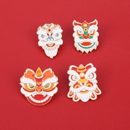 4 Styles of Lion Dance Lion Head Shape Lapel Brooch Festive Chinese Style Enamel Pin Personality Cartoon Backpack Badge Collection Jewelry Accessories Gifts for Friends