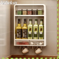 HSHELAA Wall-Mounted Cupboard, Groceries Storage No Punching Kitchen Storage Rack,  Multi-layer Seas