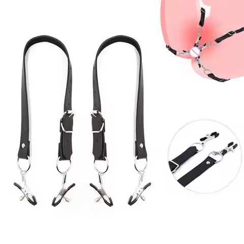 Black Leather Strap Harness Nipple Clamps Bdsm Slave Fetish Bondage Restraints Labia Clips Erotic Ac