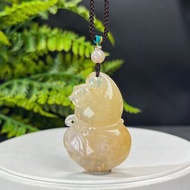 高品質珊瑚玉吊墜高冰發絲料玉化晶洞手雕葫蘆萌兔聚財福祿吉慶