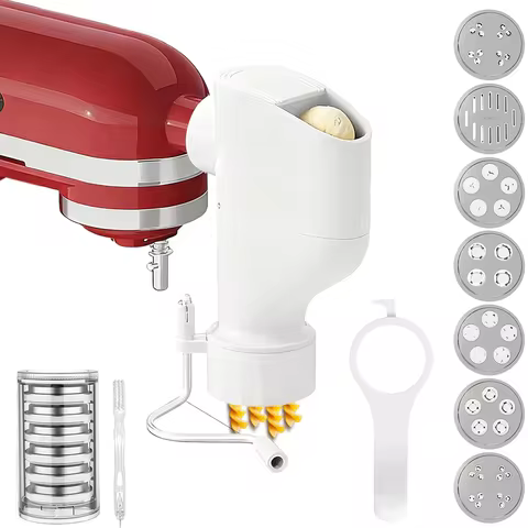 Updated Pasta Press Accessory For KitchenAid Mixer 7 Interchangeable Discs DIY Pasta Maker For Bucat