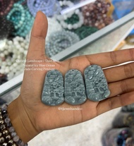 จี้หยกแกะสลักลายทิวทัศน์จีนโบราณ ลายซานสุ่ย หยกไอซี่บลูโอเชี่ยน Icy Blue Ocean ขนาด 2.2*3.9เซน