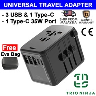TrioNinja WORLDWIDE UNIVERSAL TRAVELER PLUG ADAPTER 6.3A 3USB PORT 5V 2.4A TYPE-C PORT