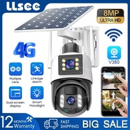 LLSEE v380 pro, dual lens, 4G SIM card solar CCTV wireless, 8MP, 4K, CCTV outdoor WIFI camera surveillance, built-in battery, two-way call, mobile tracking, waterproof.