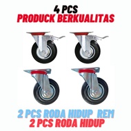 3" Black Rubber Cart Wheels 2 Brakes + 2 Live Trolley Wheels Set 4pcs 3in Cart Wheels