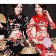 Cheongsam dress plus size flower long dress short/three-quarter sleeve retro Chinese dress cheongsam