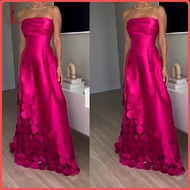 fulaide Evening Dress Hollow Out Round Satin Off-Shoulder Sleeveless Waist-Hugging Dress Summer Prom