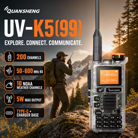 QUANSHENG UV-K5(99) V3 Walkie Talkie 2MB Memory 50-600MHz Air Band RX 5W Two Way Radio Type-C Wirele