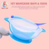 Set Mangkuk Bayi &amp; Kanak kanak + Sudu Anti Tumpah Baby Kids Temperature Colour Changing Spoon Suction Bowl Feeding Set Bayiku Bayi Ku