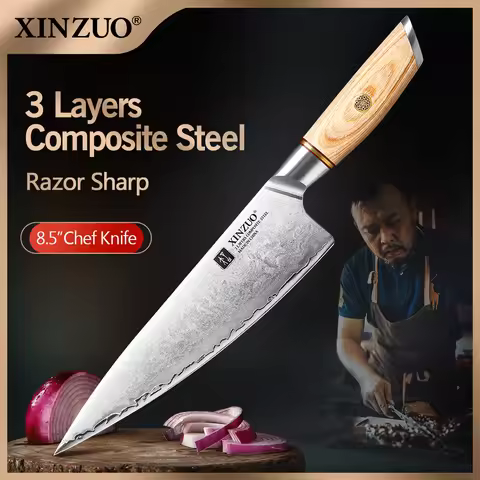 XINZUO 8.5 Inches / 26.64cm Chef Knife 10Cr15CoMoV Steel Core High Quality Japanese Style Pakkawood 