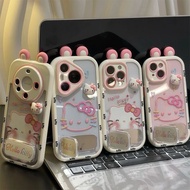 oppo reno 11f 5g casing oppo reno 12 casing KT Cat Ear Holder Apple 16Pro Cream Phone Case Transpare