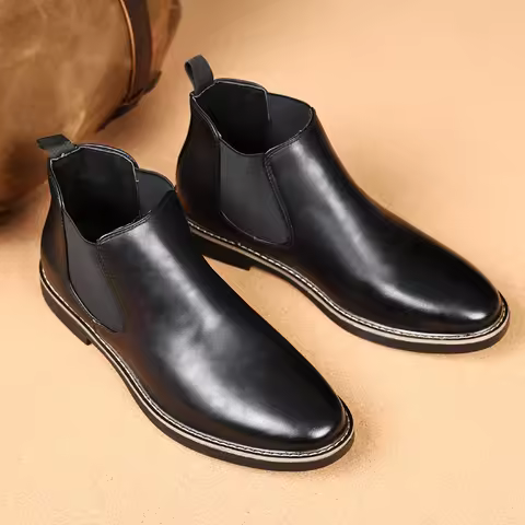 Winter Men Chelsea Boots Retro Chelsea Ankle Boots Flats Shoe Elastic Formal Business Dress Men Shoe