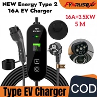 EV Type2 Portable Charger 16A 3.5KW for Electric Vehicle EV Charger 3 Pin