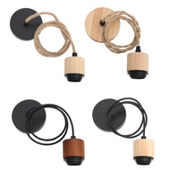 Log E27 Retro Lamp Holder Chandelier Solid Wood Chandelier Lamp Holder Adjustable Hanging Lamp Rope 