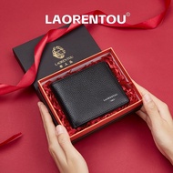 LAORENTOU Men's Wallets Bovine Leather Mens Bifold Wallets with Zipper Coin Pocket Casual Men Purse