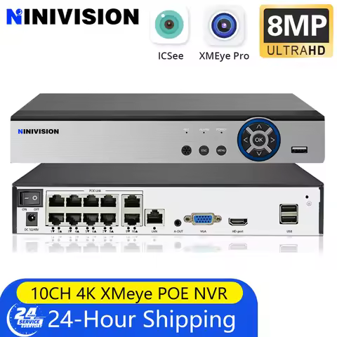 NVR For Security Camera System 4K 10CH Network Video Recorder 4K PoE IP Camera Face Detection 24/7 R