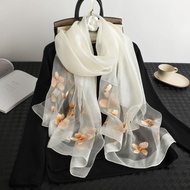 Silk Handmade Embroidered Scarf Spring and Autumn New Style Mulberry Silk Embroidered Scarf Elegant 