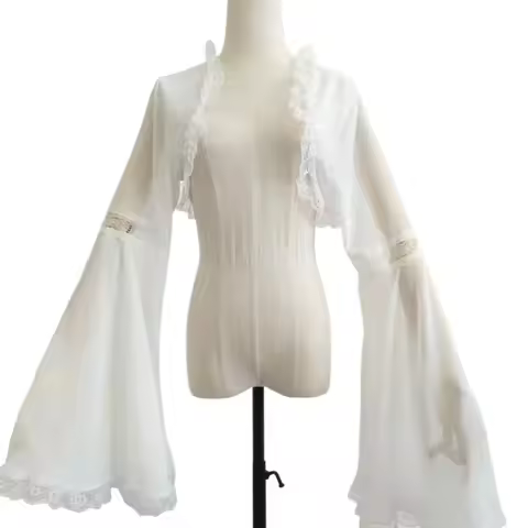 Mesh Sheer Lace Bolero Shrugs Bridal Elf Costume Long Flared Sleeves Ruffle Shawl Cover Ups Lolita O