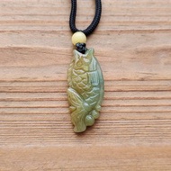 【親翠】天然翡翠 冰黃加綠錦鯉躍龍門調整式繩鏈
