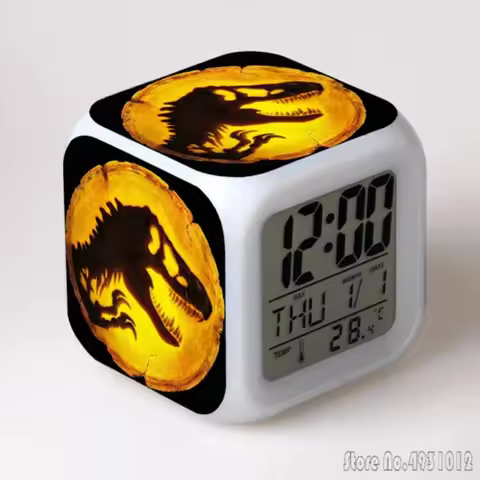 Anime J-Jurassic World Dinosaurs Alarm Clock Creative Student 8x8x8cm LED Cube with Colorful Light D