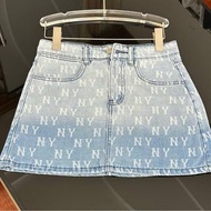 韓國預訂 MLB 2款牛仔裙：滿版NY洗水感半截裙 / Yankees刺繡logo牛仔裙