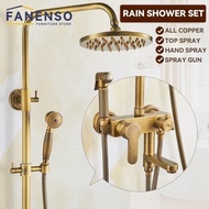 Fanenso All Copper Rain Shower Set European Retro Bathroom Shower Full Set with Shower Head FA16