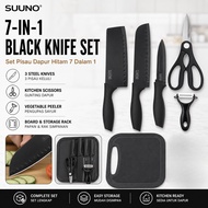 SUUNO 7 in 1 Black Steel Nonstick Kitchen Knife Set Stainless Steel Kitchen Fruit Chefs Knife Holder