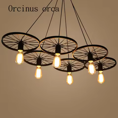 American Restaurant Cafe Bar Iron Lamp Retro chandelier clothing wheel free shipping