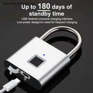 TWE Smart Fingerprint Padlock Waterproof Biometric Fingerprint Keyless Door Lock USB Rechargeable Security Padlock For House Unlock SG