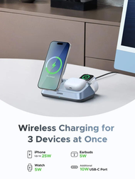 綠聯 - UGreen 綠聯 MagFlow 3 in 1 Magnetic Wireless Charger with MagSafe / Qi2 三合一磁吸無線充電器 無線充電座 W711-556