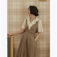 Marjorie 歡樂頌，荷葉領假兩件式格紋上衣S + 淑女日，浪漫層次感荷葉格紋傘裙S