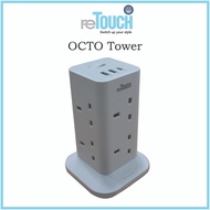 Retouch Vertical Tower Socket Multi Extension Plug (8 Outlet, 2USB + 1 TypeC, 2M Cord) for Home Offi